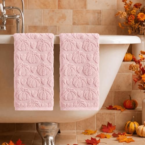 Artoid Mode 2 Pcs Pink 3D Heart Pumpkin Jacquard Hand Towels - Image 3