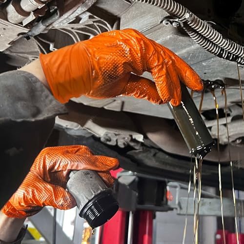 TitanFlex Heavy Duty Orange Nitrile Gloves, 6 Mil, Raised Diamond Texture - Image 5