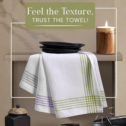Waffle White & Multi Colors Kitchen Towels 12 Pack, 100% Cotton, 16x26 inches - Image 2