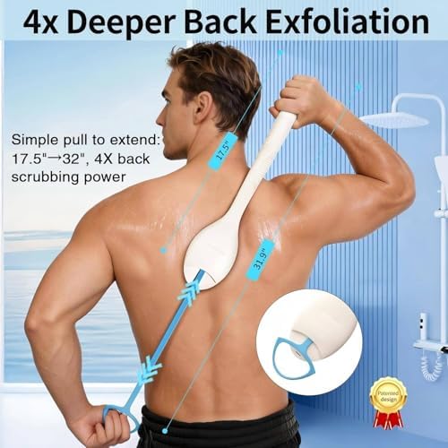 Extendable Silicone Back Scrubber-17.5"-32", 4X Firm Exfoliation - Image 2