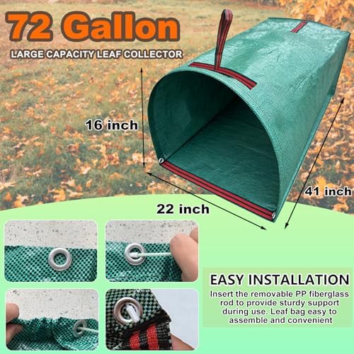 72 Gallon Leaf Collector, Reusable Leaf Bag, Dustpan-Type Yard Garden Bag - Image 2