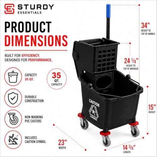 Commercial Mop Bucket with Wringer on Wheels | Blue 35 Quart - Image 2