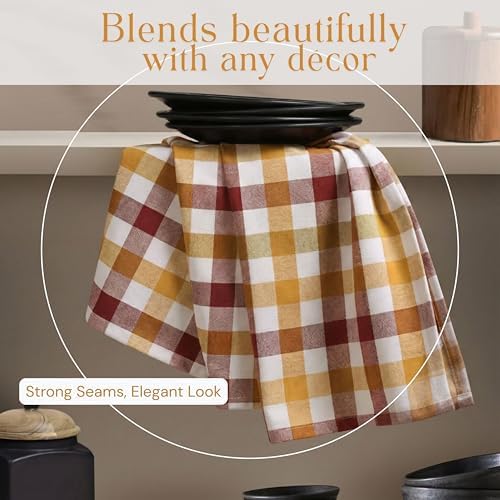 Multicolor Check Kitchen Towels 4 Pack, 100% Cotton Tea Towels, Absorbent - Image 4