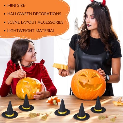 Mini Witch Hats and Brooms Halloween Straw Decorations - Image 4