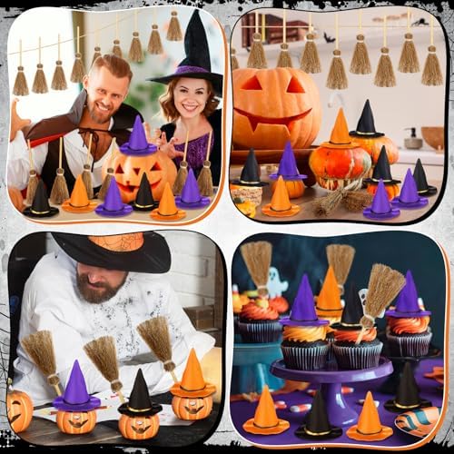 WinnerWhy 48 Pcs Mini Witch Hat Broom Set, 1.97 Inches - Image 5