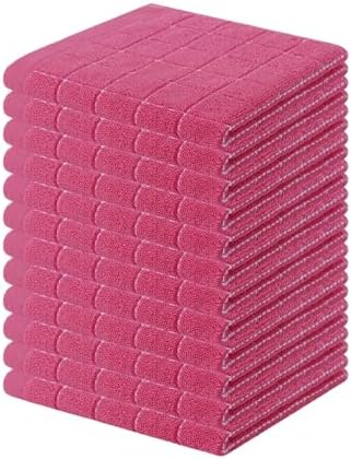 Homaxy 100% Cotton Terry Kitchen Towels, 12 Pack, Rose Red by Homaxy