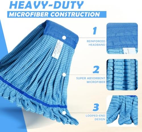 3 Pack Commercial Microfiber Mop Heads, 18 oz Heavy Duty Tube Refill -Green - Image 3
