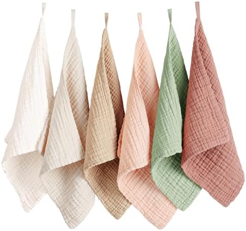 Konssy 6 Pack Face Cloths, 100% Muslin Cotton Wash Cloth by Konssy