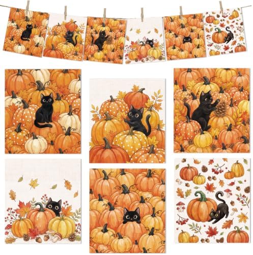 Fall Swedish Dishcloths for Kitchen, Autumn Black Cat Dish Cloths by VISSTREE