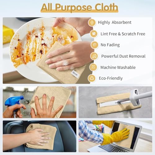 FIXSMITH Beige Microfiber Cleaning Cloth -Pack of 12, Highly Absorbent Cleaning - Image 5