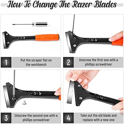 DIYSELF 11-Piece Razor Blade Scraper, Long Handle Floor Scraper, 10 Blades - Image 5