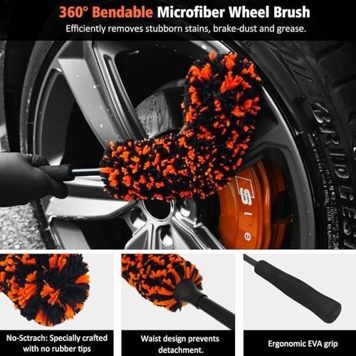 YeewayVeh 4PCS Car Wheel Cleaning Kit, Bendable Wool Brush - Image 3