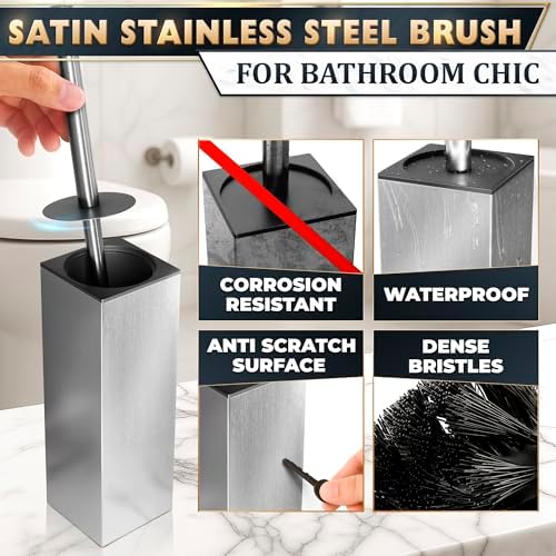 Stainless Steel Toilet Brush and Holder Set, Square Shape - Image 3