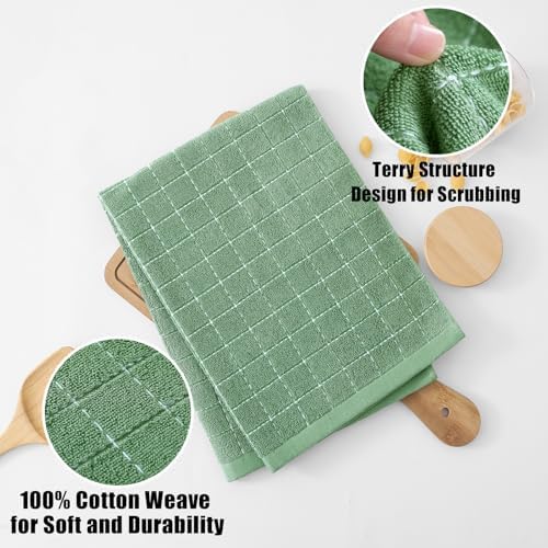 Homaxy 100% Cotton Terry Kitchen Towels, Large 8 Pack, Grass Green - Image 2