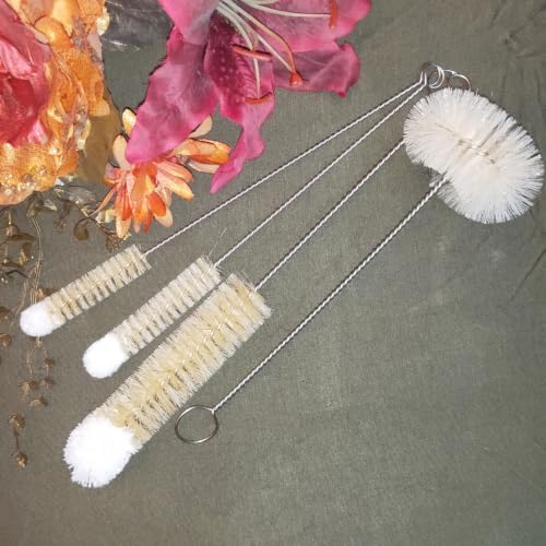Bottle Brushes Thin Long Handle X 4, Natural Boar Bristle Set - Image 4