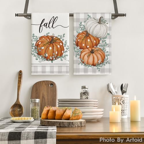 Artoid Mode Pumpkin Leaves Fall Kitchen Towels Set of 2 18x26 Inch - Image 2