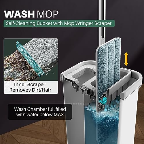 JOYMOOP Flat Mop System, Microfiber Mop and Bucket Set, Hands-Free Floor - Image 2