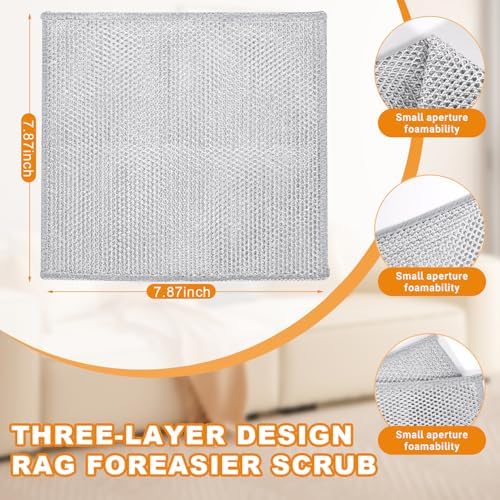 20 Pcs New Upgrade 3-Layer Metal Dish Cloth, 7.87x7.87 Inch Cleaning Cloth - Image 2