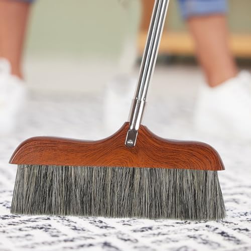 Yardwe Horse Hair Soft Bristle Broom Wooden Handle Angle Broom Floor Cleaning - Image 2