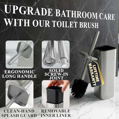 Stainless Steel Toilet Brush and Holder Set, Rounded Square - Image 4