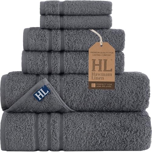 Hawmam Linen Towel Set, Turkish Cotton, 6 Pack, Cool Grey by HawmamLinen
