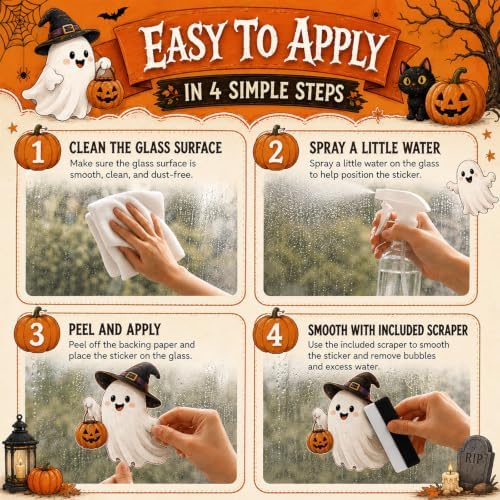 8 Sheets Halloween Window Clings Vintage Ghost Evil Pumpkin Bat Black Cat - Image 4