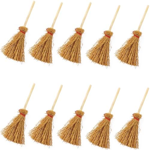GXXMEI 10PCS Mini Brooms, Witch Straw Brooms, Doll House Dollhouse Accessories by GXXMEI