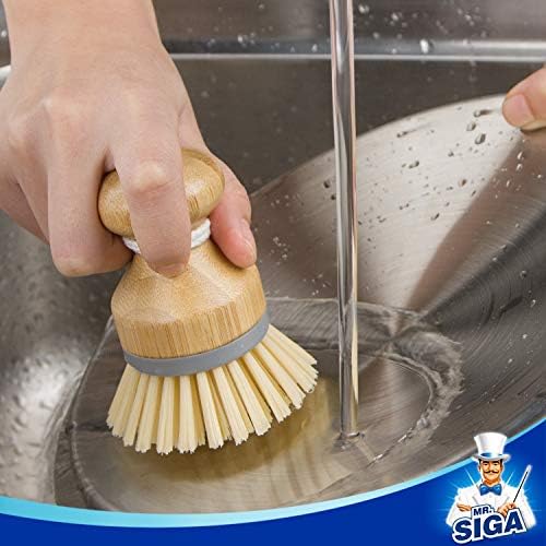 MR.SIGA Bamboo Palm Brush, Dish Scrub Brush, Bamboo Dish Brush - Image 4