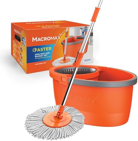 Macromax Faster Spin Mop and Bucket Set, 360 Rotating Microfiber Mop by Macromax