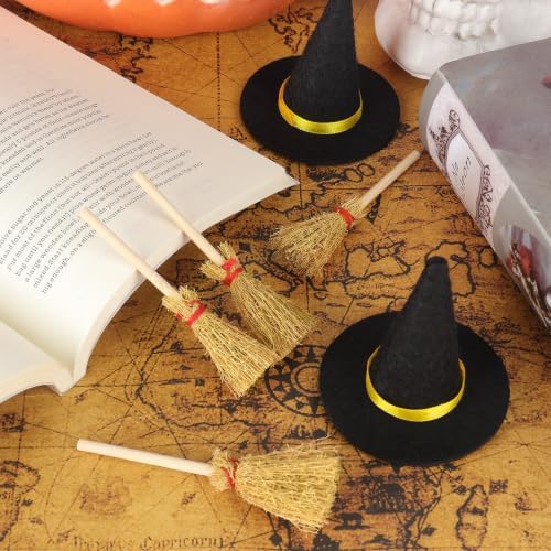 Mini Witch Hats and Brooms Halloween Straw Decorations - Image 5