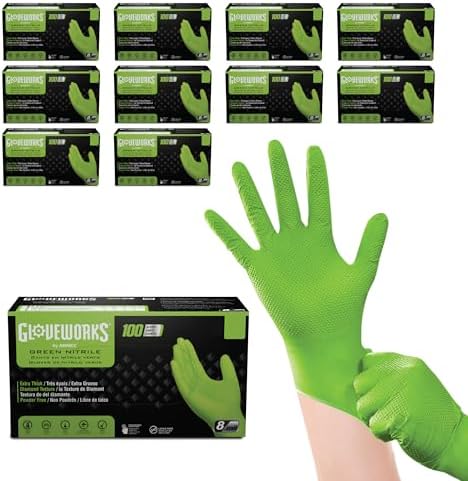 GLOVEWORKS Green Nitrile Gloves 8 Mil Heavy Duty Texture XL by GLOVEWORKS
