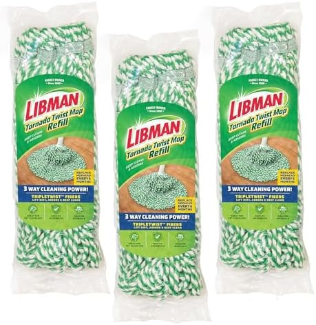 Libman Tornado Mop Refill, Cotton Twist Mop Head, Machine Washable, 3 Pack by TheLibmanCompany