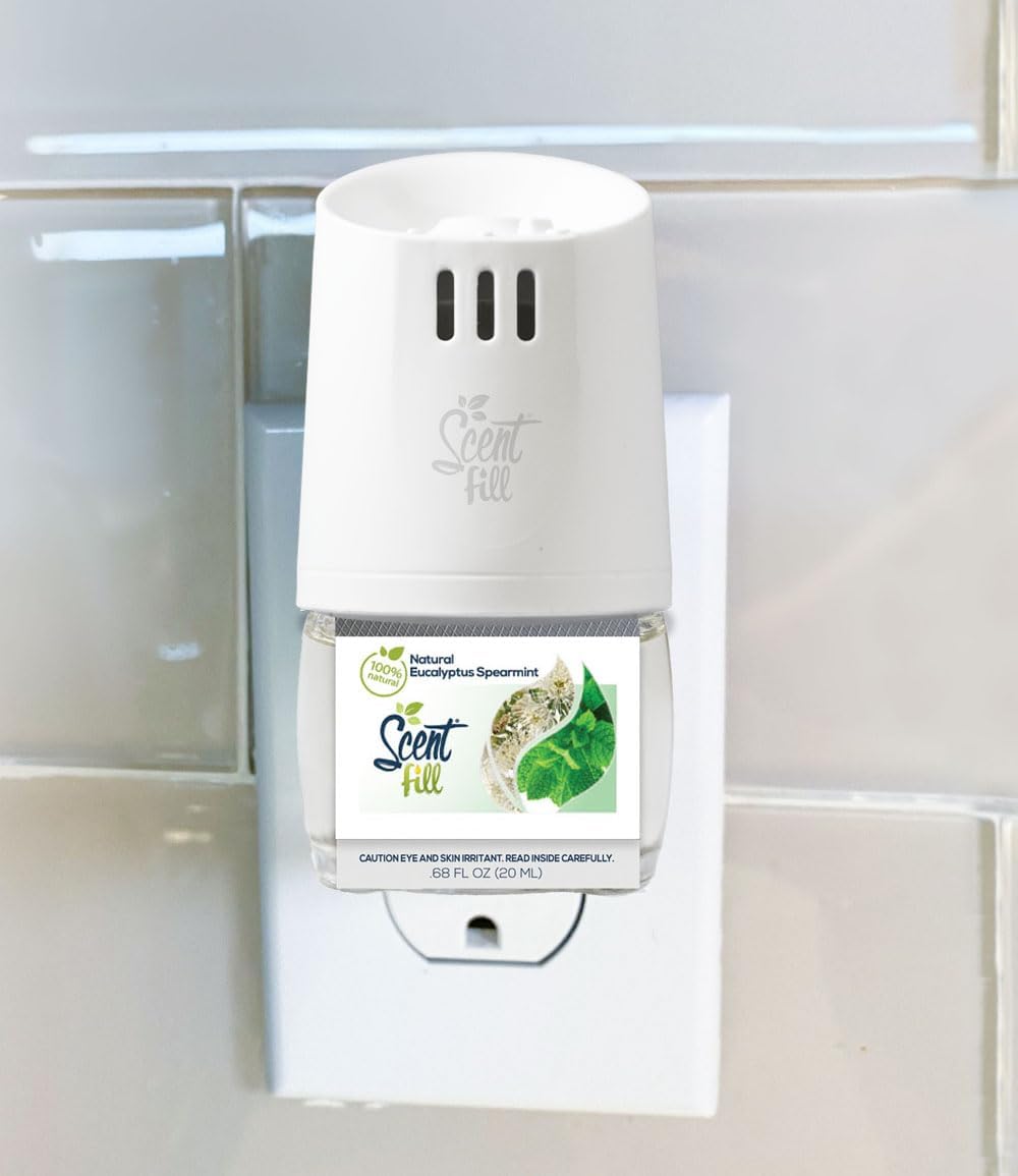 Scent Fill 100% Natural Eucalyptus Spearmint Plug in Air Freshener, Scented Oil Refills, 3 Refills