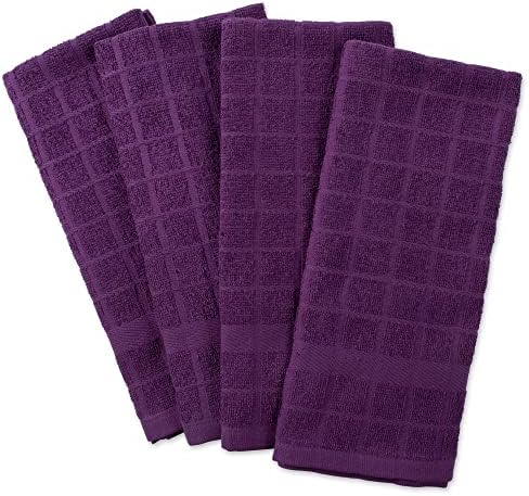 DII Basic Terry Collection Windowpane Dishtowel Set, Eggplant Solid, 4 Piece - Image 2