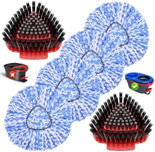 6 Pack Spin Mop Replacement for O Cedar RinseClean 2 Tank-4Heads +2Brush by Fatmass