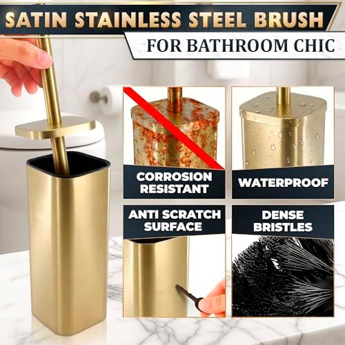 Gold Toilet Brush and Holder Set, Detachable Long Handle - Image 3