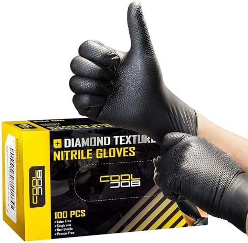 COOLJOB 8 Mil Disposable Nitrile Gloves, Diamond Textured Grip by COOLJOB
