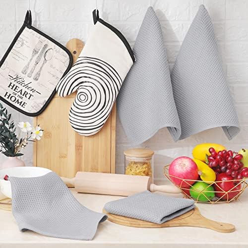 Homaxy 100% Cotton Waffle Weave Kitchen Dish Cloths 6-Pack, Light Gray - Image 6