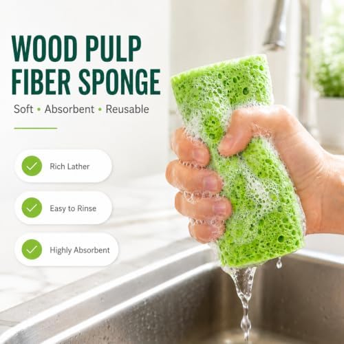 Kitchen Sponges Compressed Cellulose Sponge, Non Scratch Natural Dish Sponge - Image 3