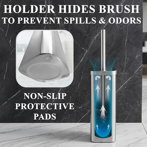 Stainless Steel Toilet Brush and Holder Set, Rounded Square - Image 5