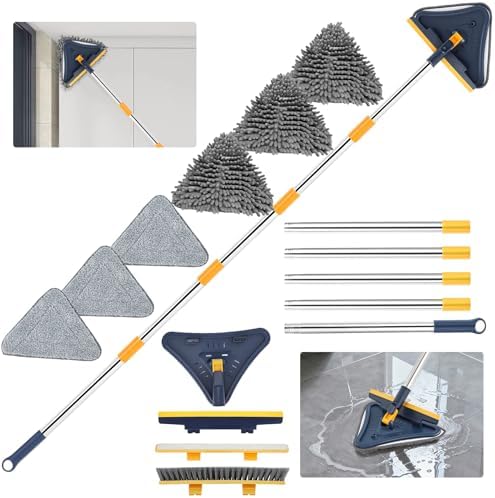 Baseboard Cleaner Tool with 78" Long Handle, 5-in-1 Wall Mop 6 Pads by Feeloco