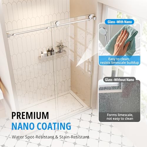 56"-60"W x 76"H Frameless Shower Door, 3/8"Tempered Glass, Brushed Nickel - Image 3