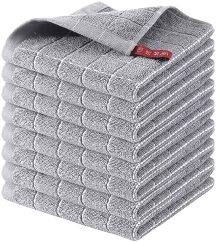 Homaxy 100% Cotton Terry Kitchen Dish Cloths, 8 Pack, Light Grey by Homaxy