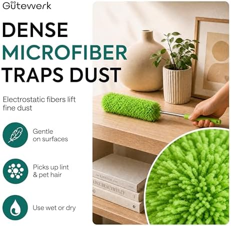 Gütewerk Extendable Microfiber Duster, 360° Bendable Head, 55 Inch Green - Image 2