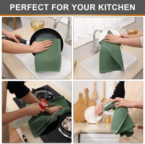 Kitinjoy 100% Cotton Waffle 4-Pack Kitchen Towels, Grass Green - Image 4