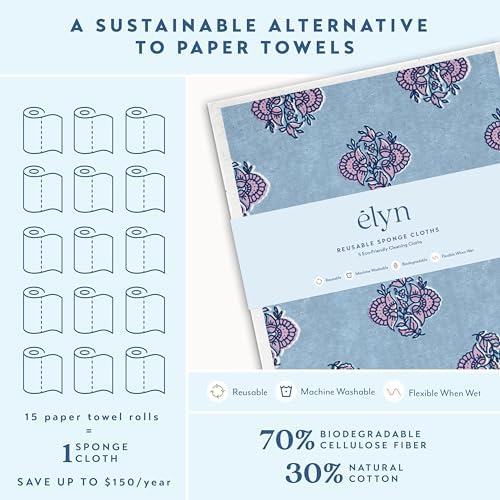 ELYN Swedish Dishcloths, Reusable & Washable Sponge Cloths, Absorbent Cleaning - Image 3