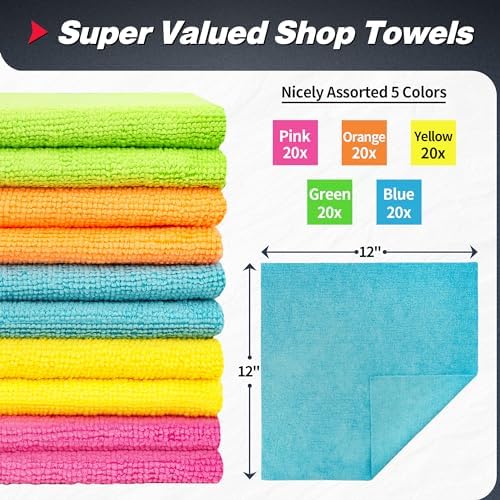 FIXSMITH Microfiber Cleaning Cloth, 100 Pack Shop Towels, Micro Fiber Cloth - Image 2