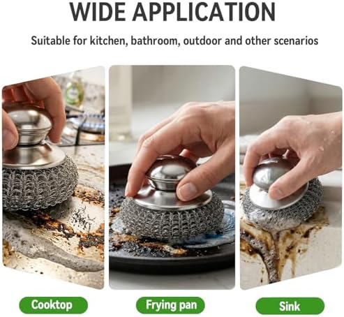 5 Pcs Steel Wool Scrubber with Handle: Stainless Steel Scrub Set - Image 4