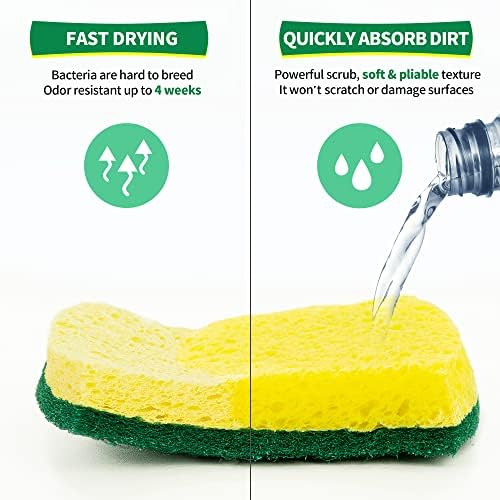 Heavy Duty Sponges, 12 Pack Cellulose Scrub Sponge, Dual-Sided Kitchen Sponge - Image 4