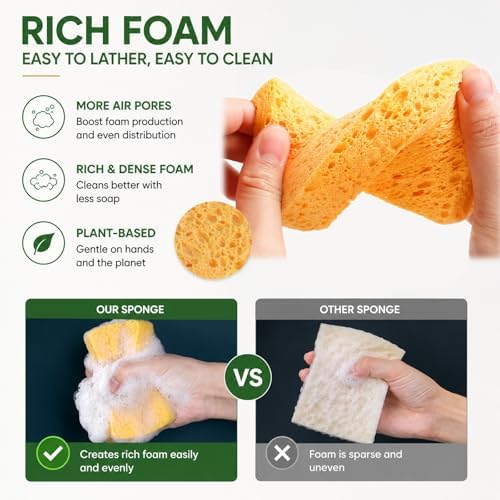 Kitchen Sponges, Plant-Based Cellulose + PET Scrub Sponge Set, Scratch & Non- - Image 5